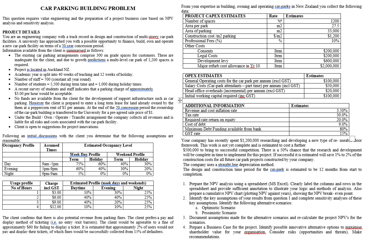 CAR PARKING BUILDING PROBLEM This question requires value engineering and the preparation