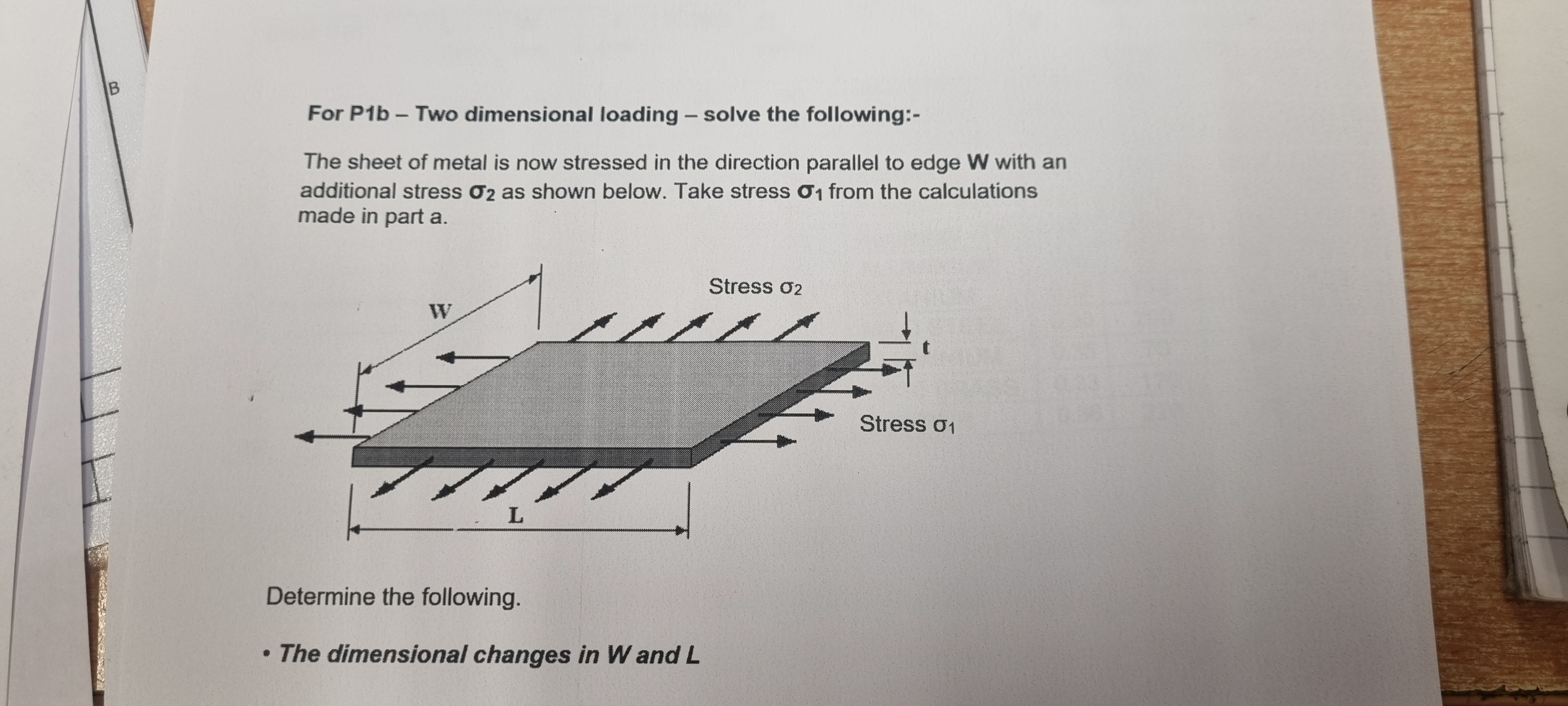 B For P1b - Two dimensional loading - solve the following:- The