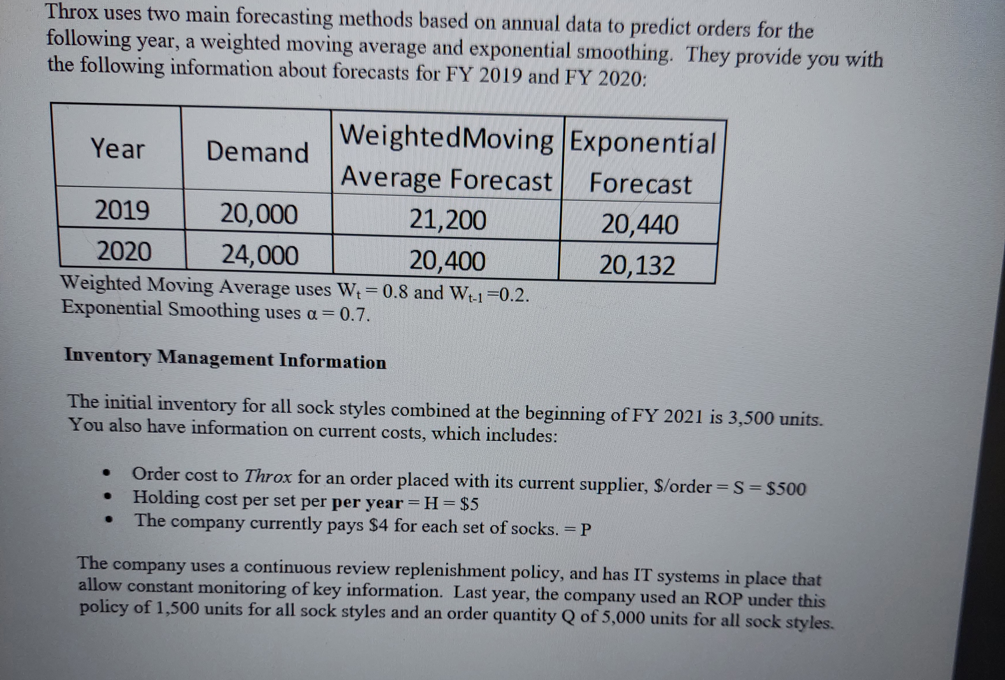 values and 2 total cost calculations and interpreting the results. For both