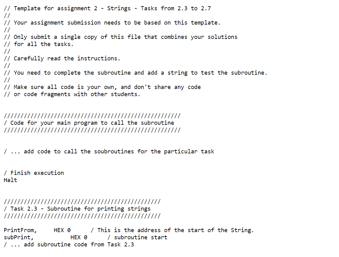 assignment submission needs to be based on this template. // // Carefully