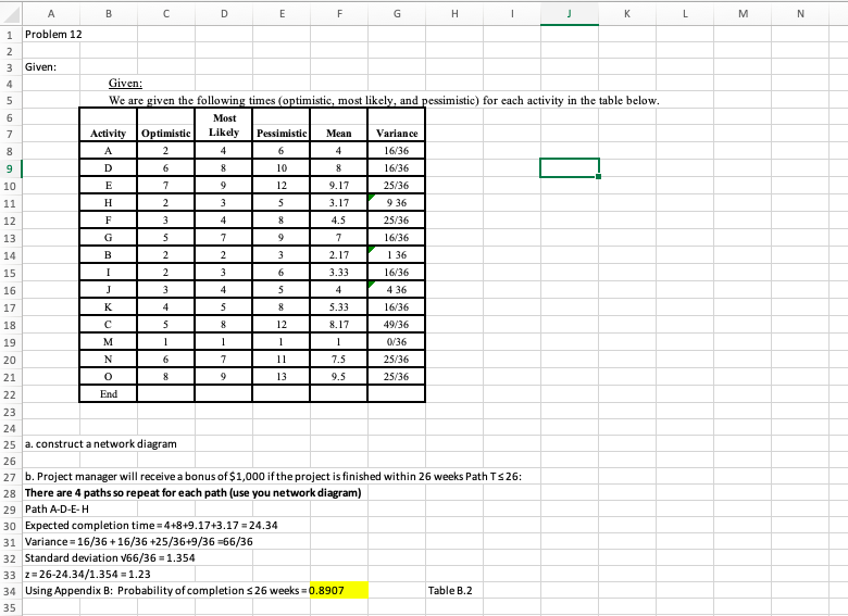 A 1 Problem 12 B C D E F G H K