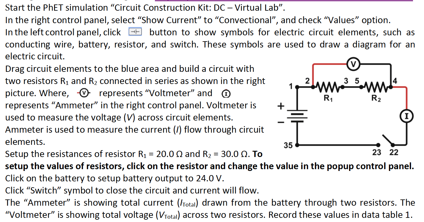 simulation Circuit Construction Kit: DC - Virtual Lab". In the right control