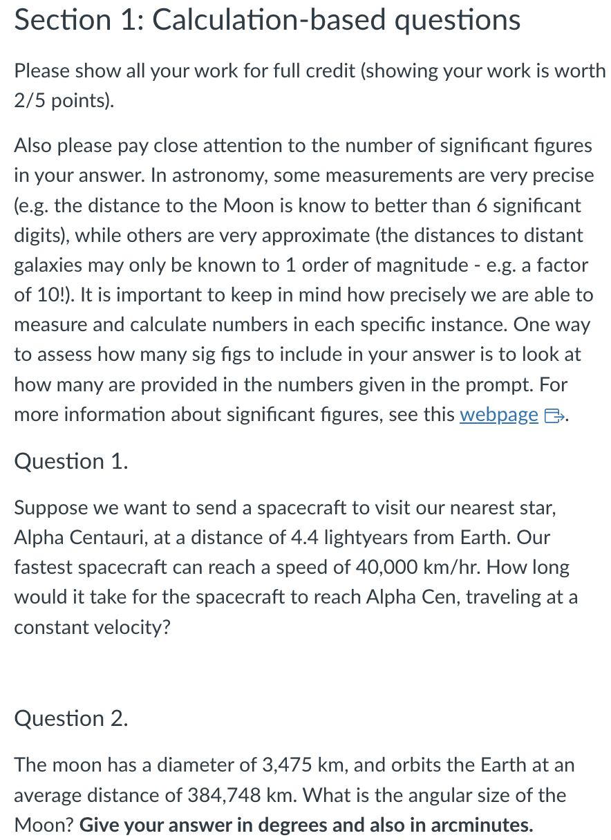 Section 1: Calculation-based questions Please show all your work for full credit