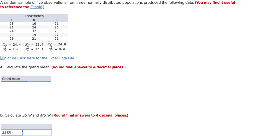 A random sample of five observations from three normally distributed populations produced