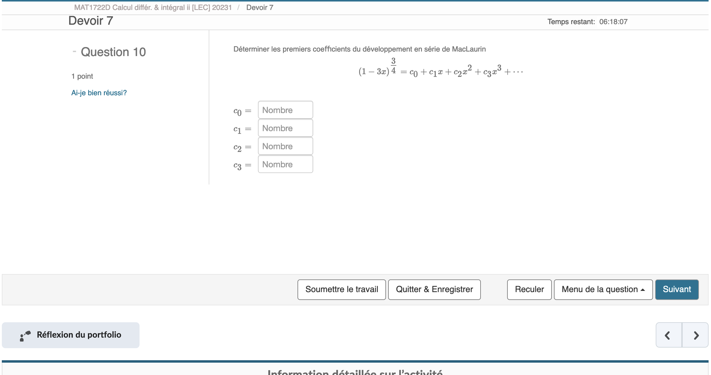 7 - Question 11 1 point Ai-je bien russi? Rflexion du portfolio