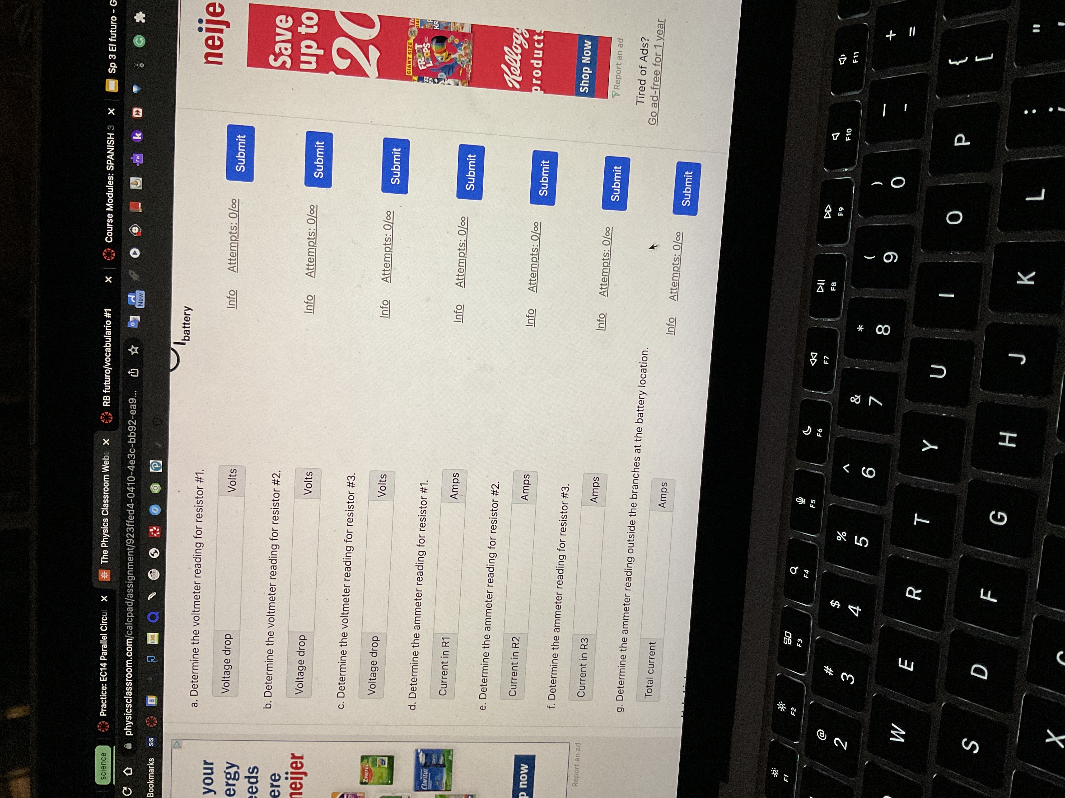 futuro/vocabulario #1 Course Modules: SPANISH 3 X physicsclassroom.com/calcpad/assignment/923ffed4-0410-4e3c-bb92-ea9... rw k CO WBSD