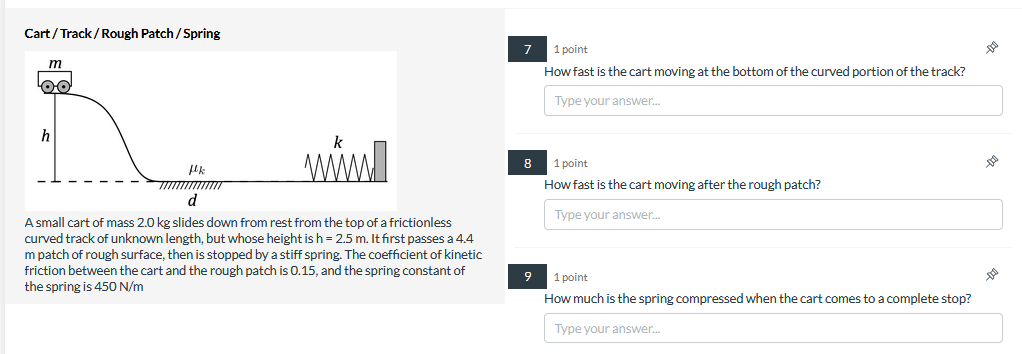 Cart/Track/Rough Patch/Spring m h k 7 1 point How fast is the