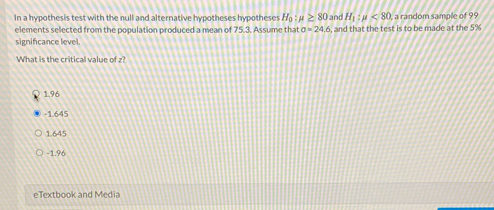 In a hypothesis test with the null and alternative hypotheses hypotheses Ho: