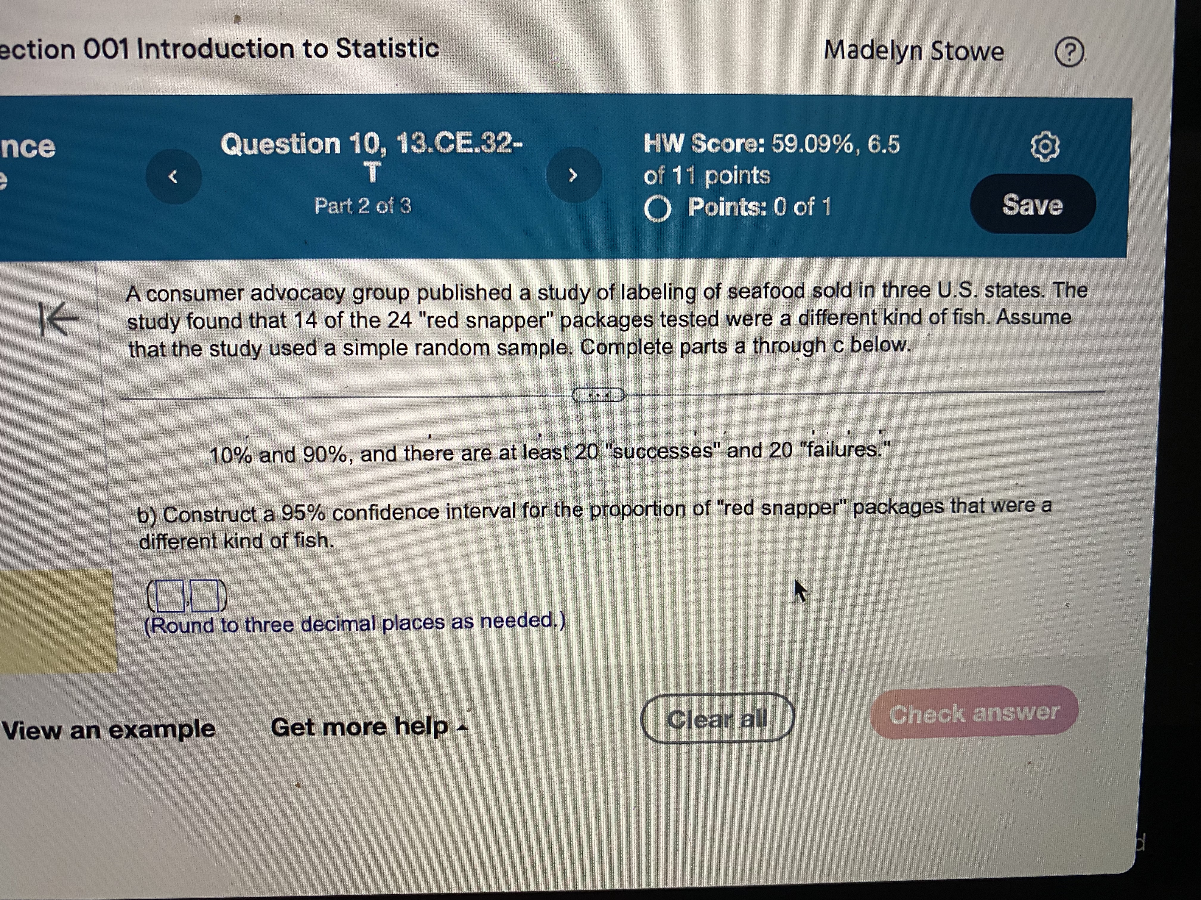 ection 001 Introduction to Statistic nce e K Question 10, 13.CE.32- T