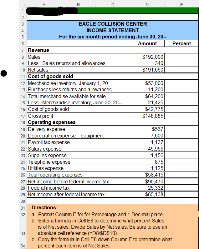 4 1 A B U EAGLE COLLISION CENTER INCOME STATEMENT For the