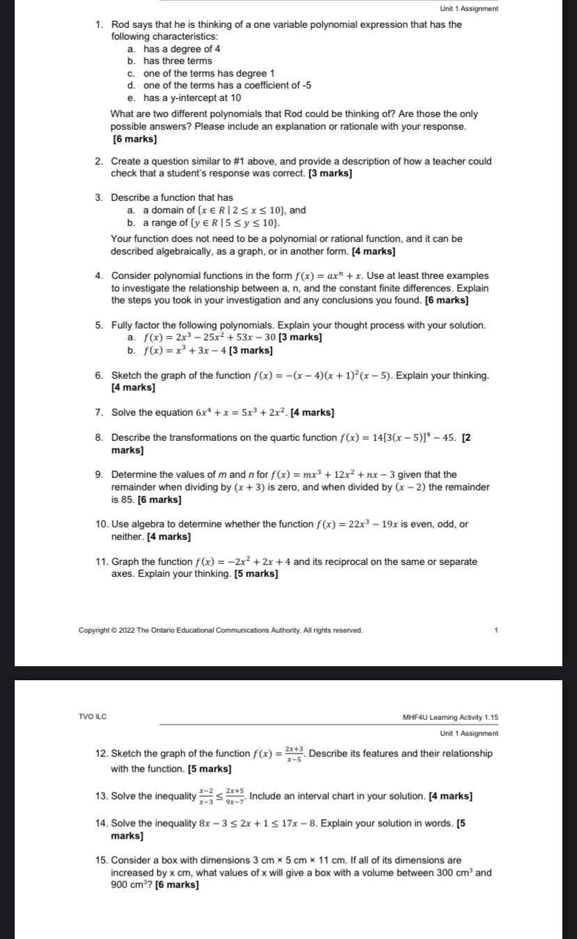 Unit 1 Assignment 1. Rod says that he is thinking of a