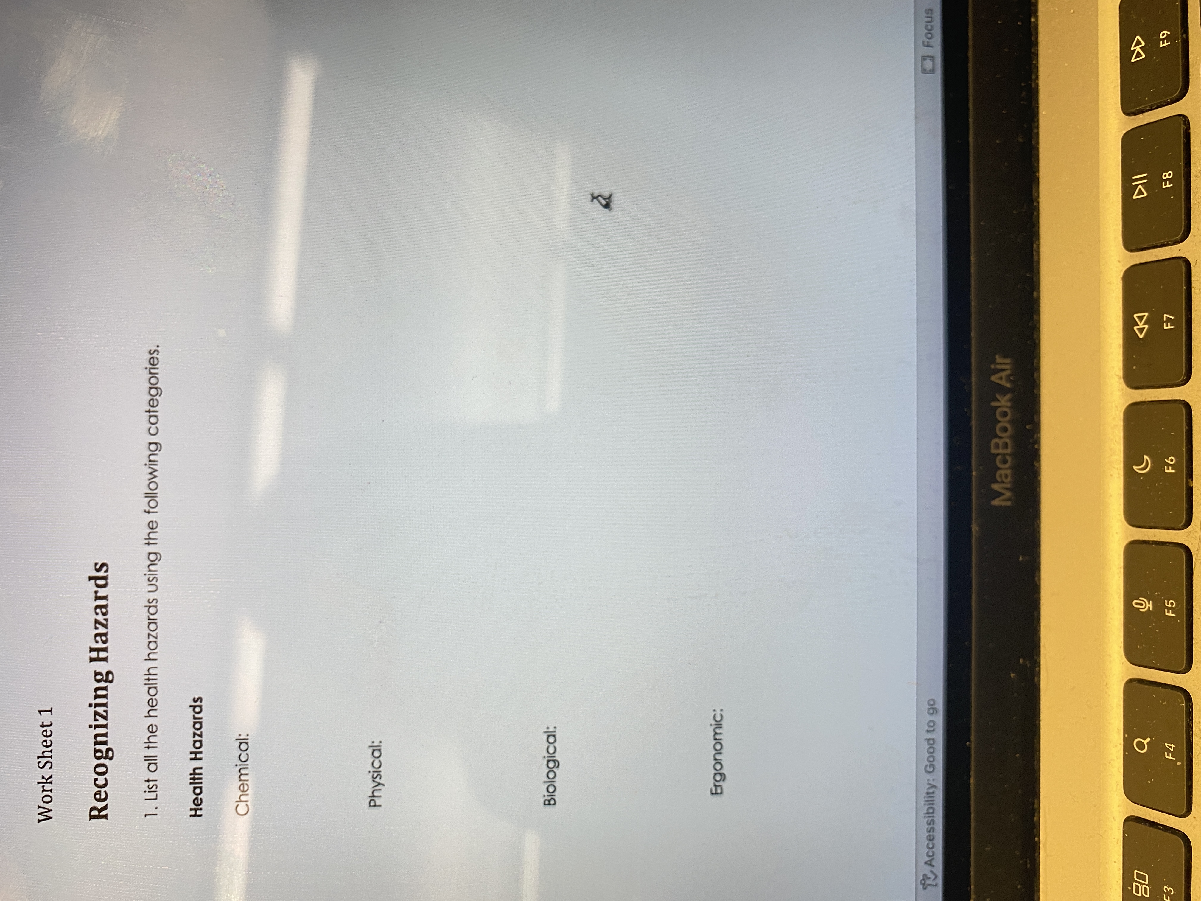 80 F3 Work Sheet 1 Recognizing Hazards 1. List all the health