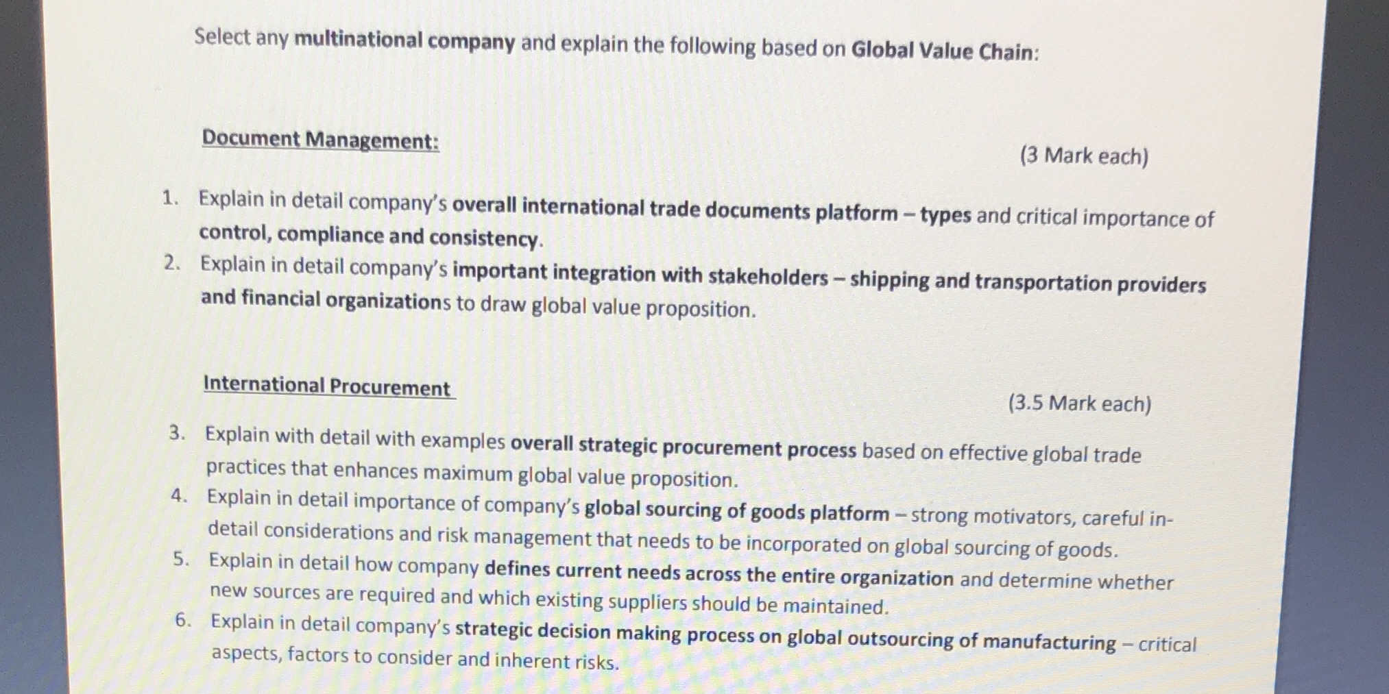Select any multinational company and explain the following based on Global Value