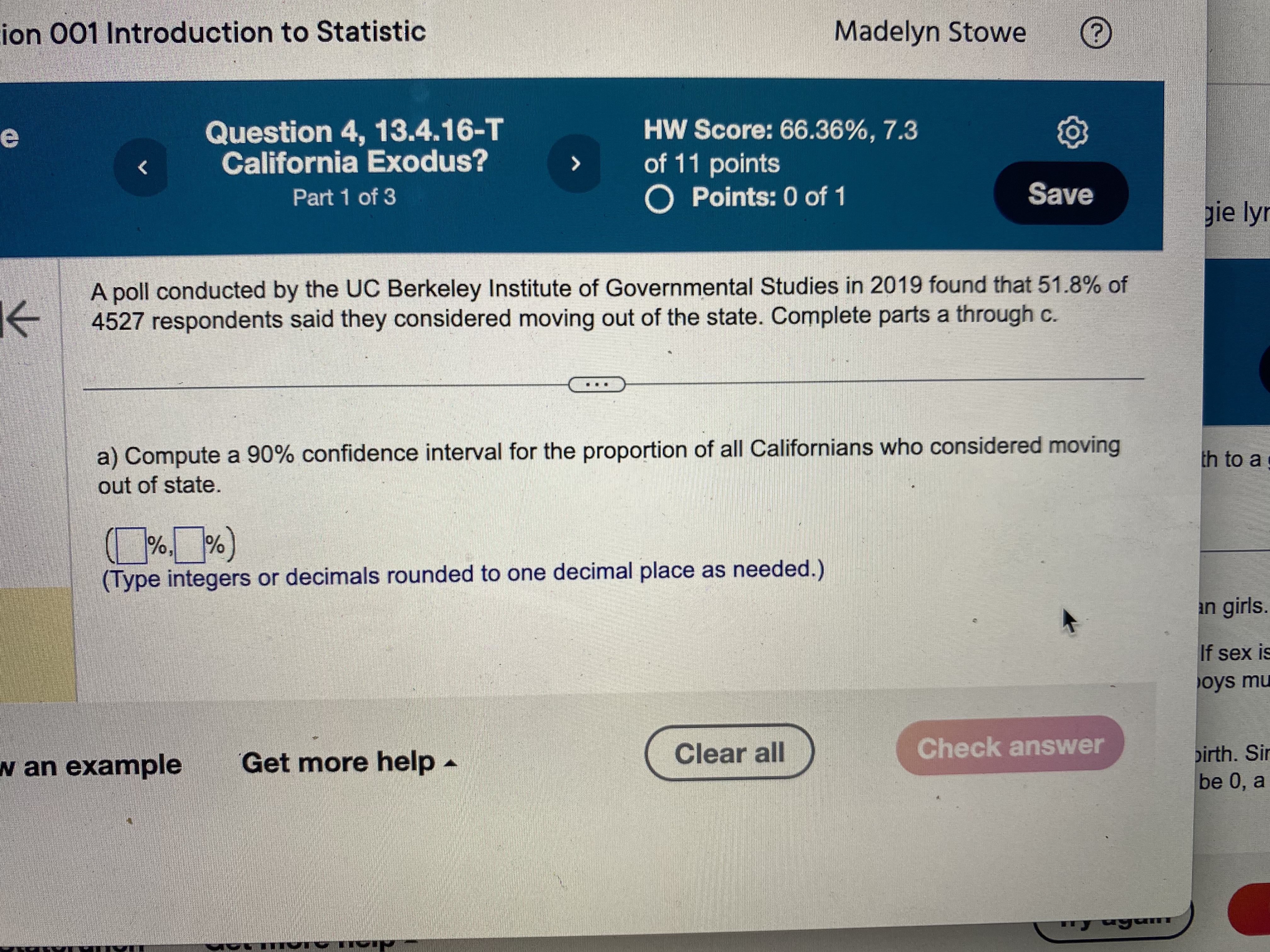ion 001 Introduction to Statistic e K Question 4, 13.4.16-T California Exodus?