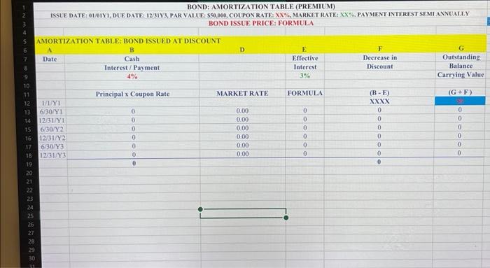 2 3 4 BOND: AMORTIZATION TABLE (PREMIUM) ISSUE DATE: 01/01Y1, DUE DATE: