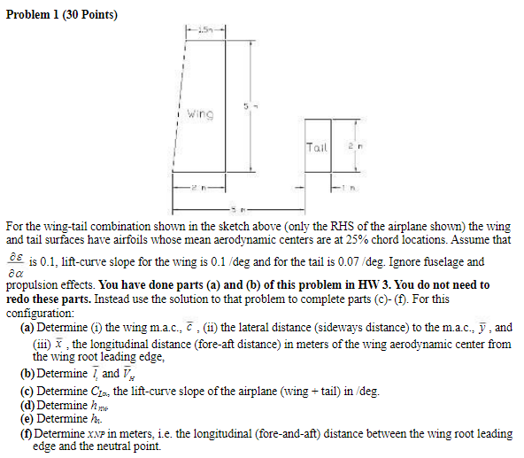 Problem 1 (30 Points) 5 Wing Tail 2n For the wing-tail combination