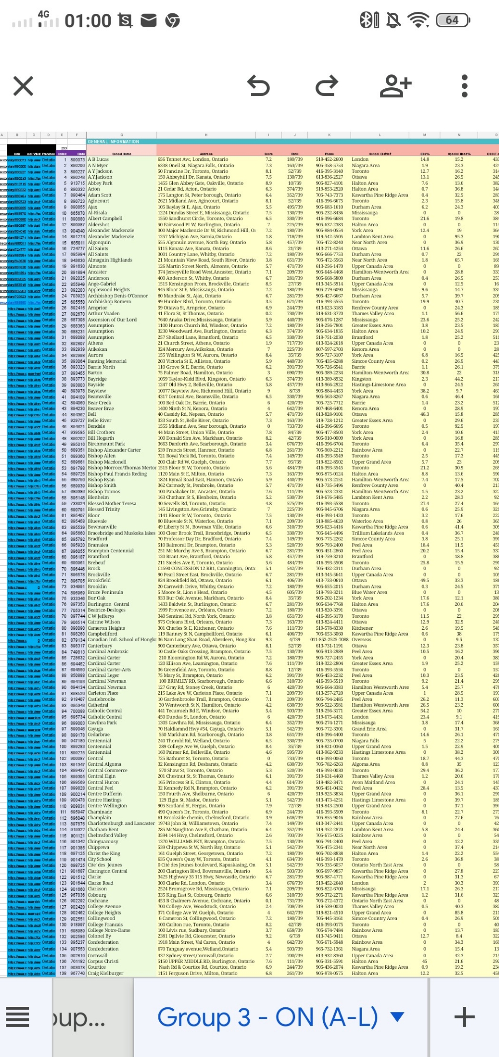 4G 01:00 s GENERAL INFORMATION 5 +0 64 School Name Addre Sear