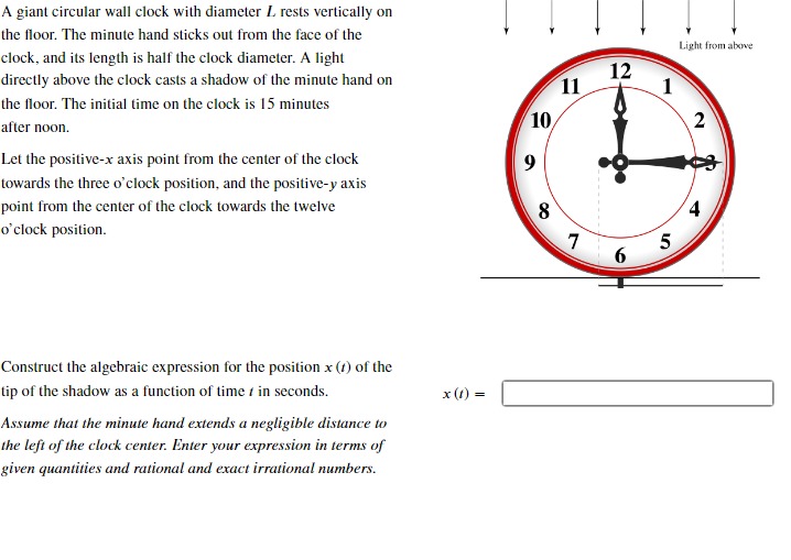 A giant circular wall clock with diameter L rests vertically on the