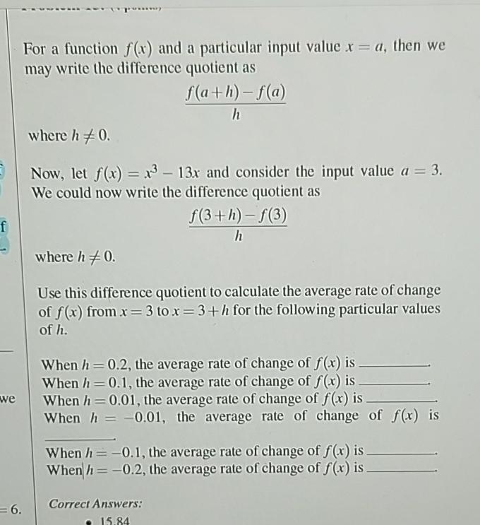 For a function f(x) and a particular input value x = a,