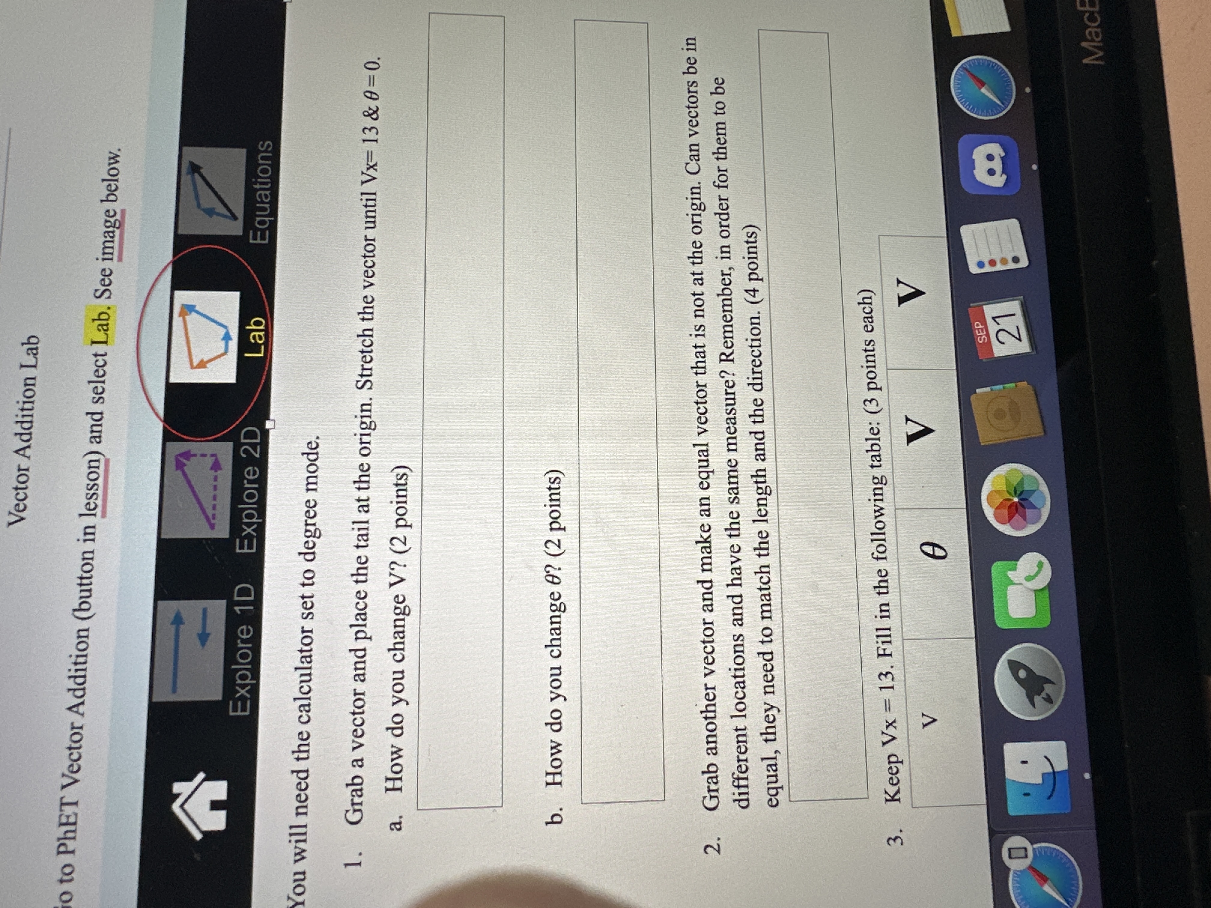 Vector Addition Lab Go to PhET Vector Addition (button in lesson) and