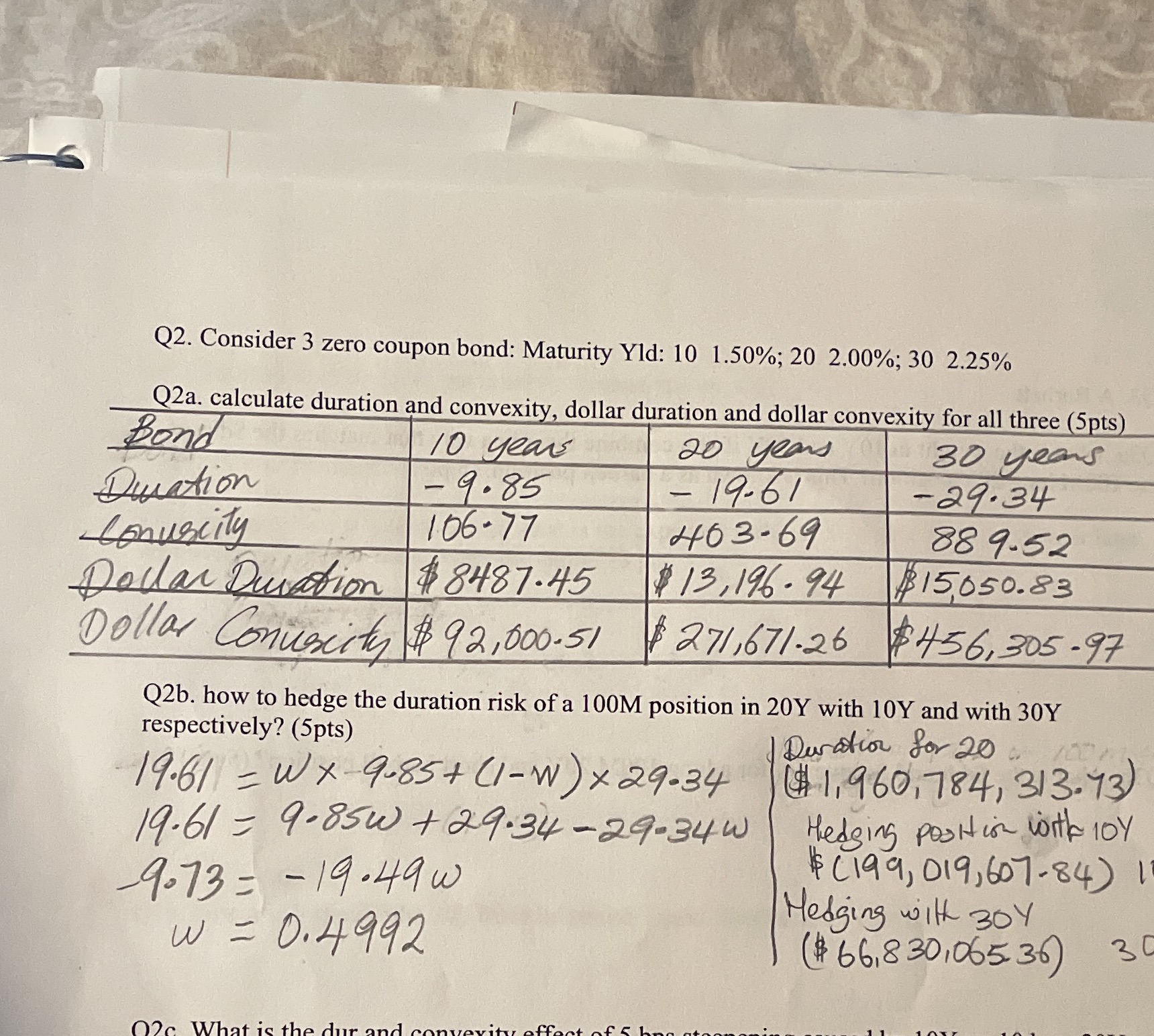 Q2. Consider 3 zero coupon bond: Maturity Yld: 10 1.50%; 20 2.00%;