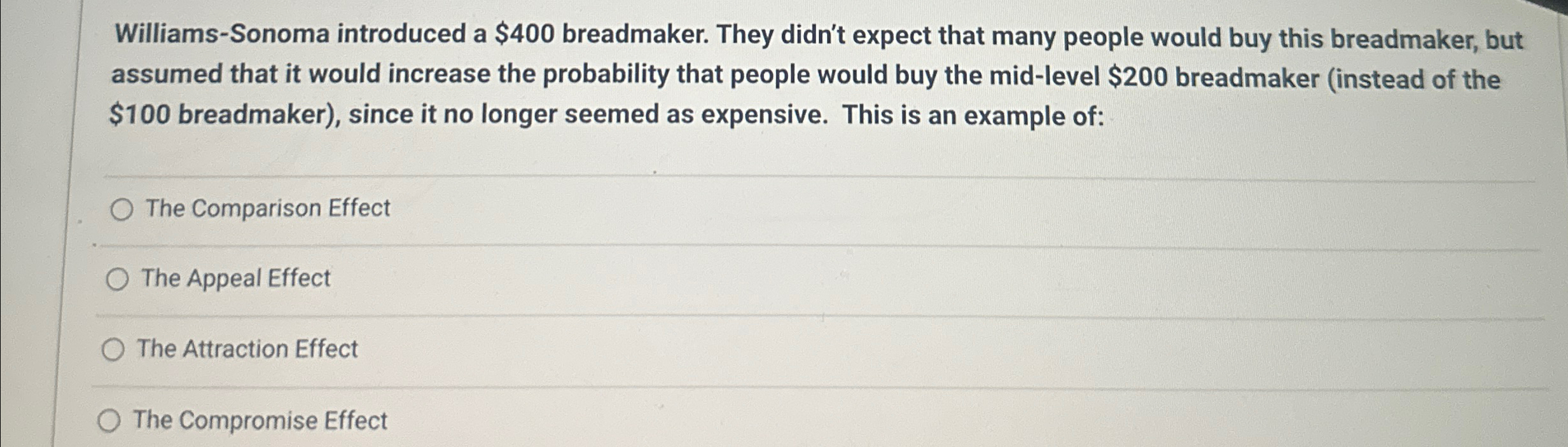 Williams-Sonoma introduced a $400 breadmaker. They didn't expect that many people would