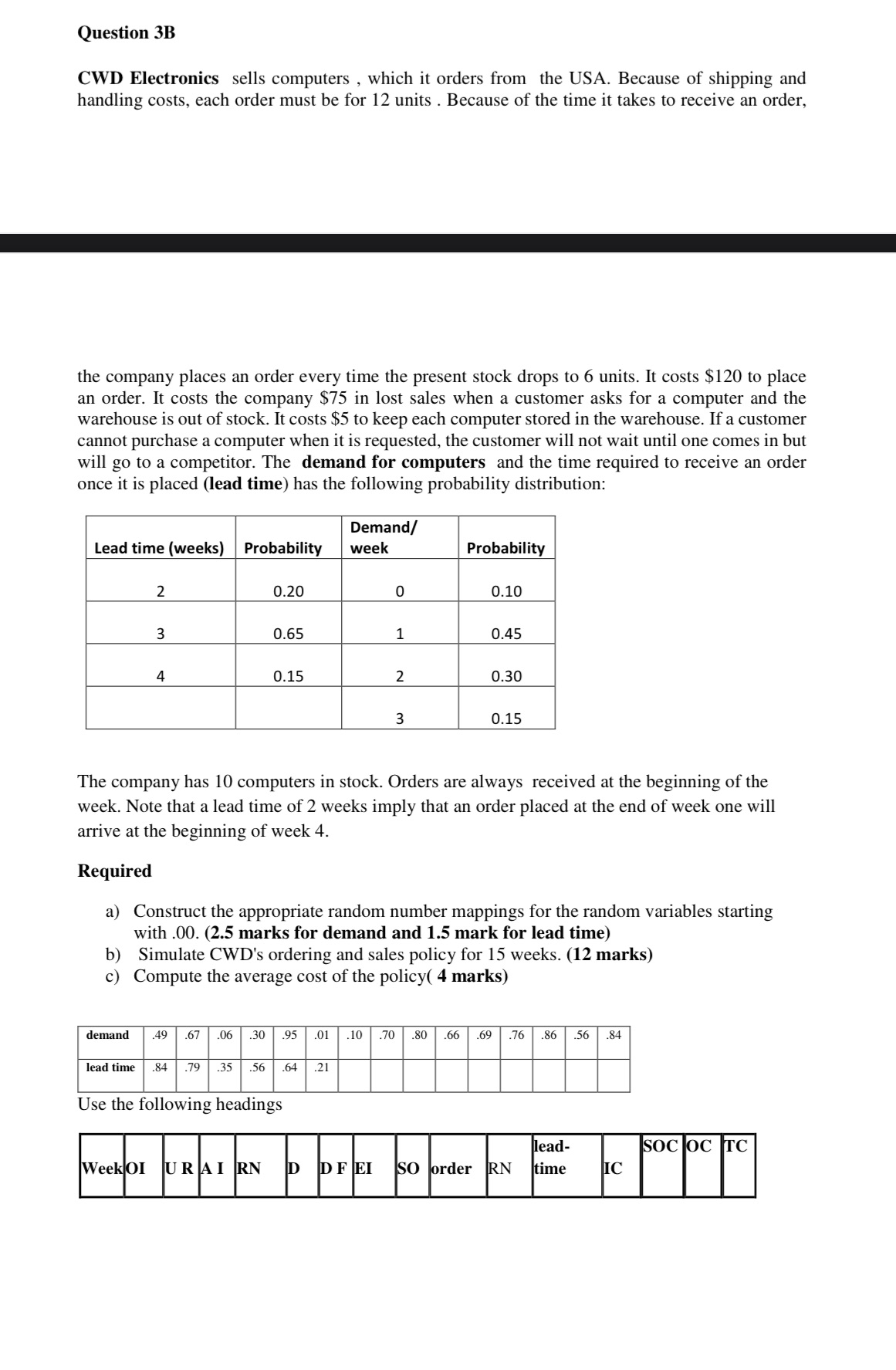 Question 3B CWD Electronics sells computers, which it orders from the USA.