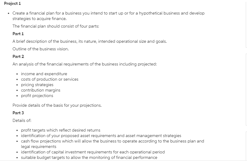 Project 1 Create a financial plan for a business you intend to