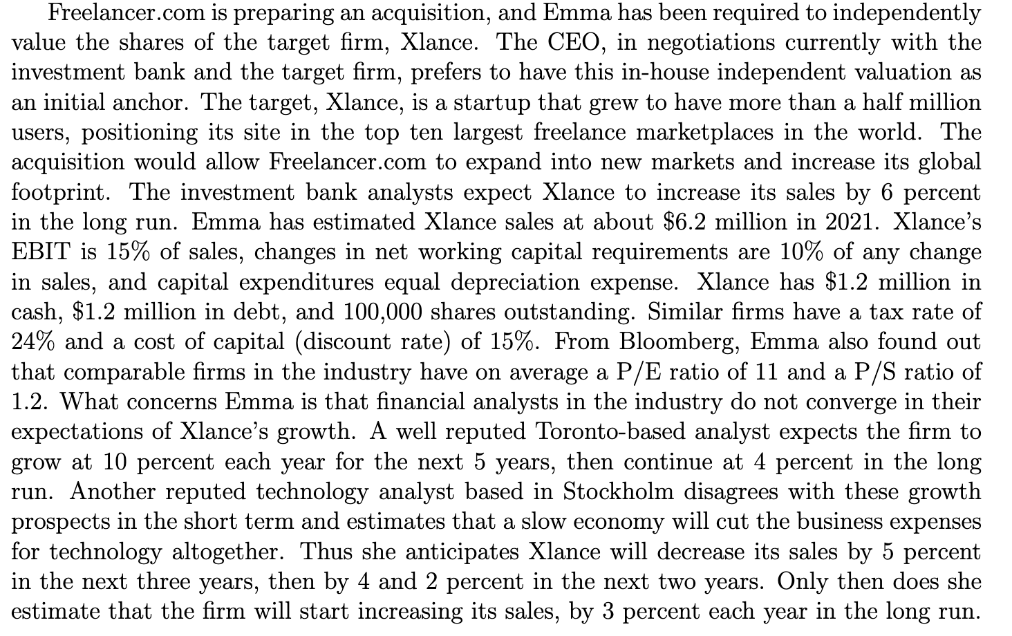 Freelancer.com is preparing an acquisition, and Emma has been required to independently