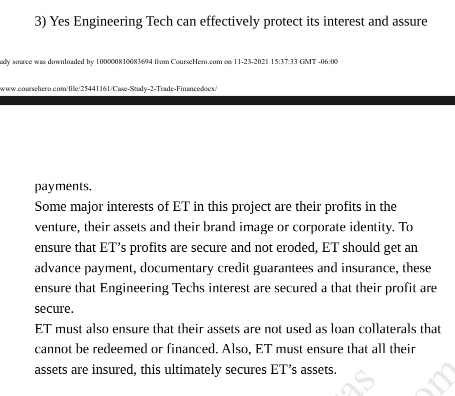 3) Yes Engineering Tech can effectively protect its interest and assure udy