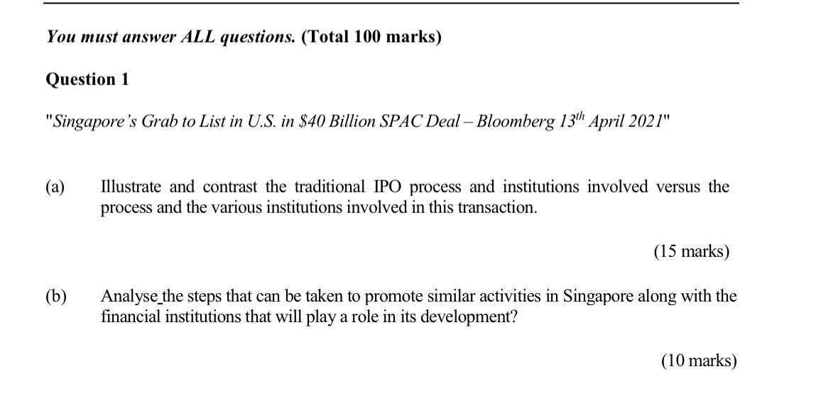 You must answer ALL questions. (Total 100 marks) Question 1 "Singapore's Grab