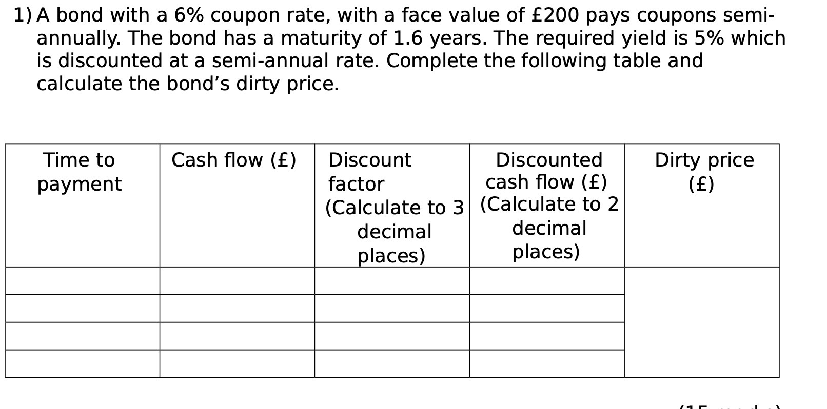 1) A bond with a 6% coupon rate, with a face value