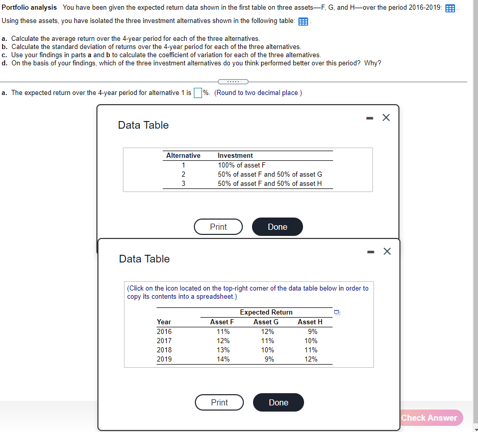 Portfolio analysis You have been given the expected return data shown in