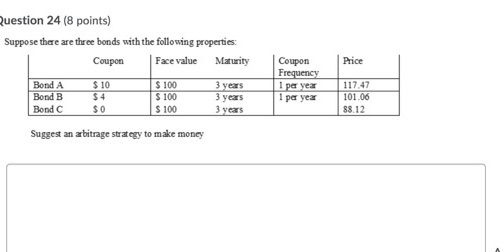 Question 24 (8 points) Suppose there are three bonds with the following