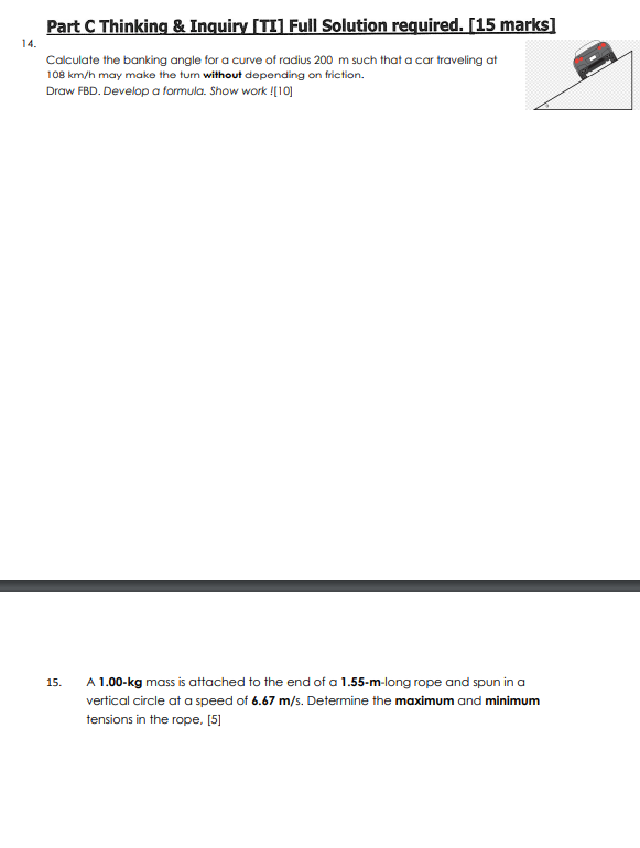 14. Part C Thinking & Inquiry [TI] Full Solution required. [15 marks]