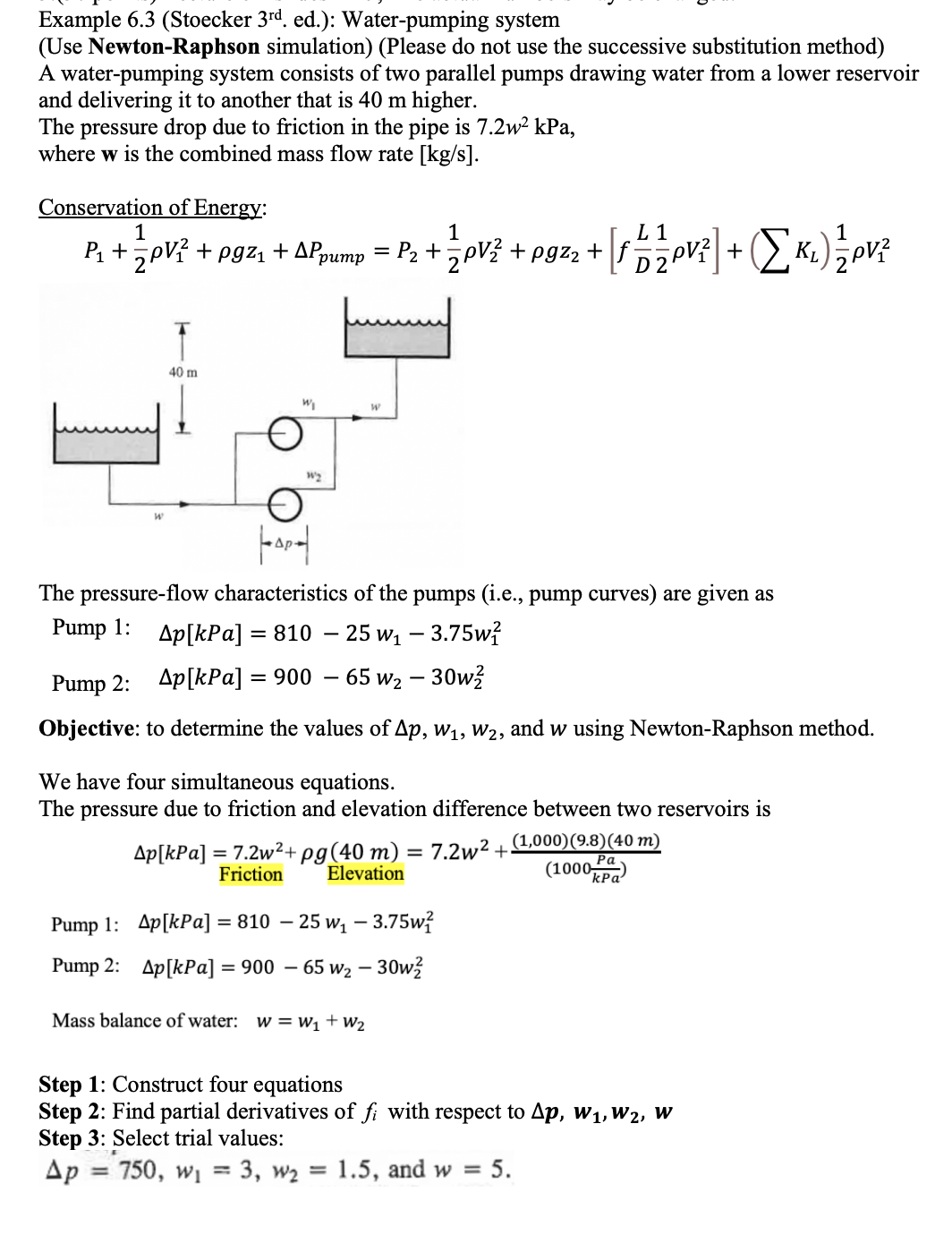 Example 6.3 (Stoecker 3rd. ed.): Water-pumping system (Use Newton-Raphson simulation) (Please do