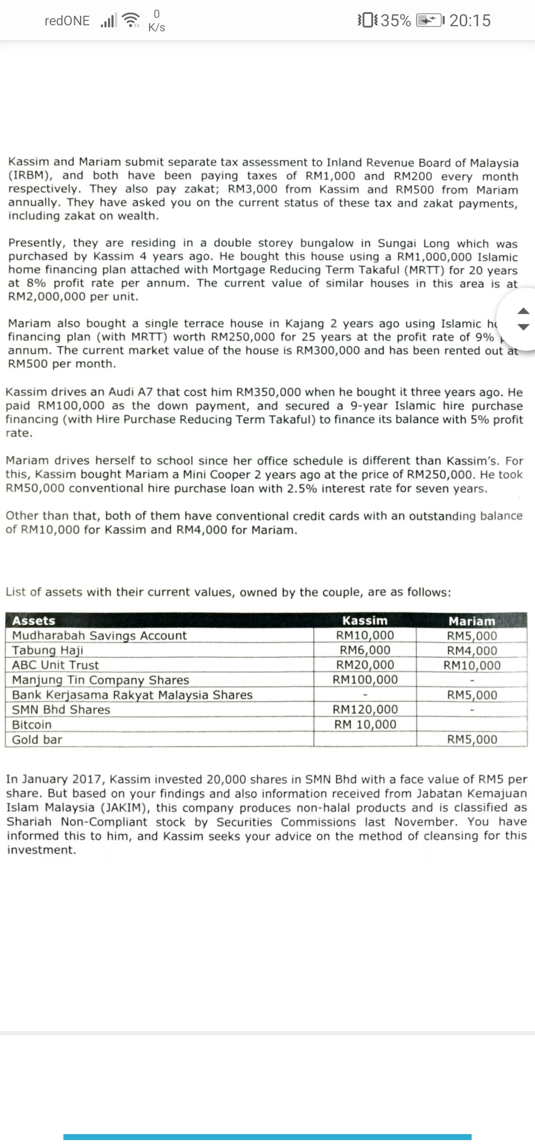 FINANCE ASSIGNMENT 2 -20% 034% 20:15 SUBMISSION DATE: 25 JUNE 2020 Personal