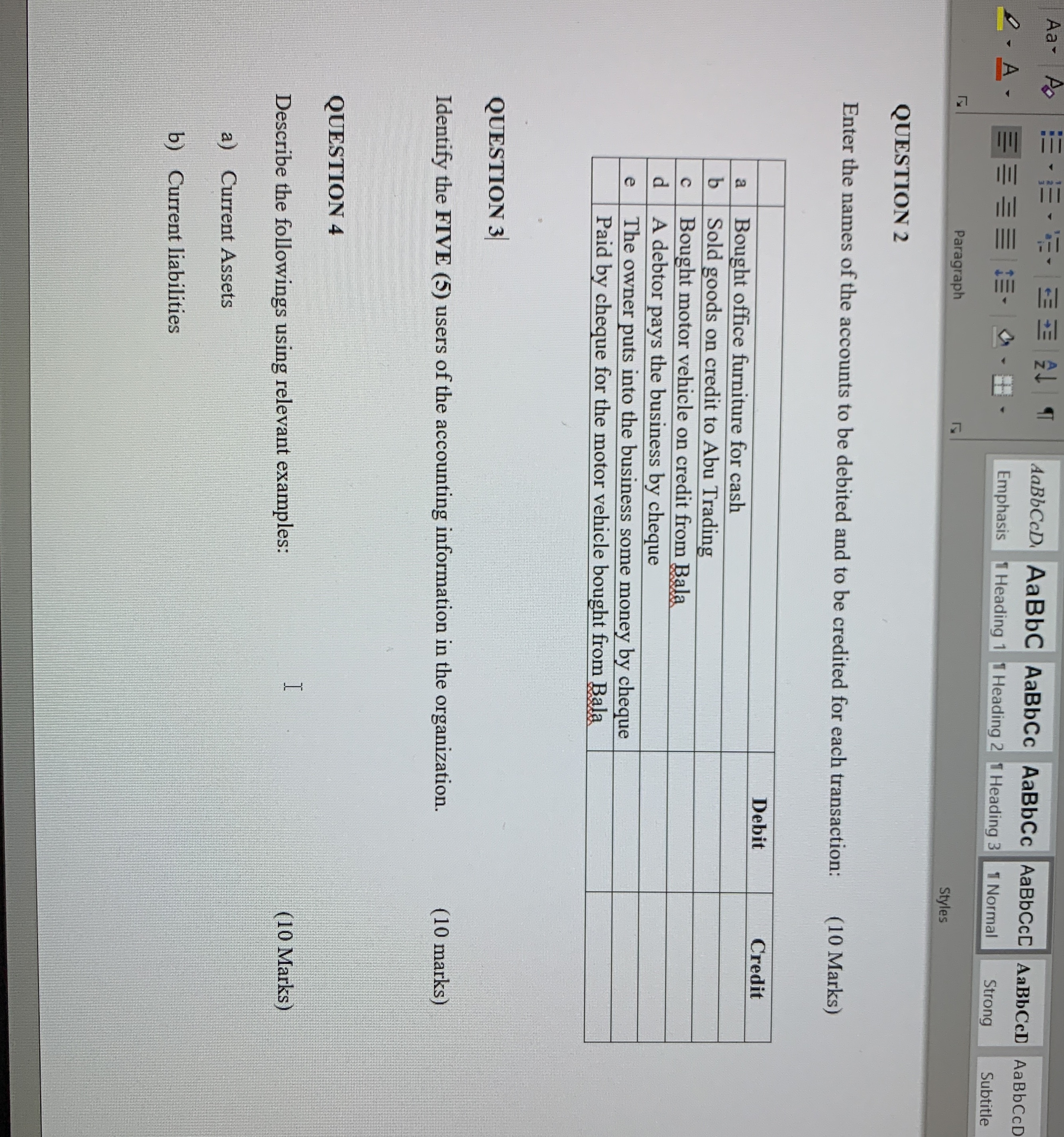 Aa- P A 4 Paragraph QUESTION 2 AaBbCcD AaBbC AaBbCc AaBbCc AaBbCcE
