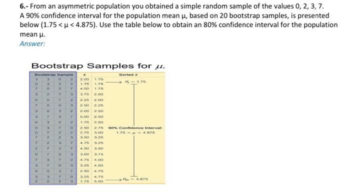 6.- From an asymmetric population you obtained a simple random sample of
