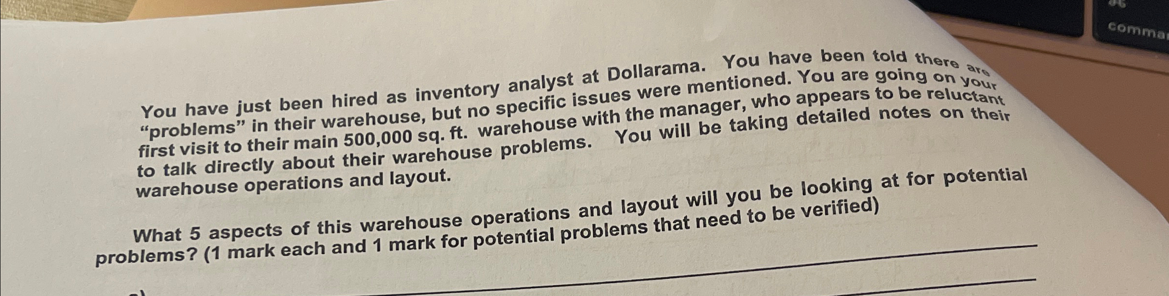 are "problems" in their warehouse, but no specific issues were mentioned. You