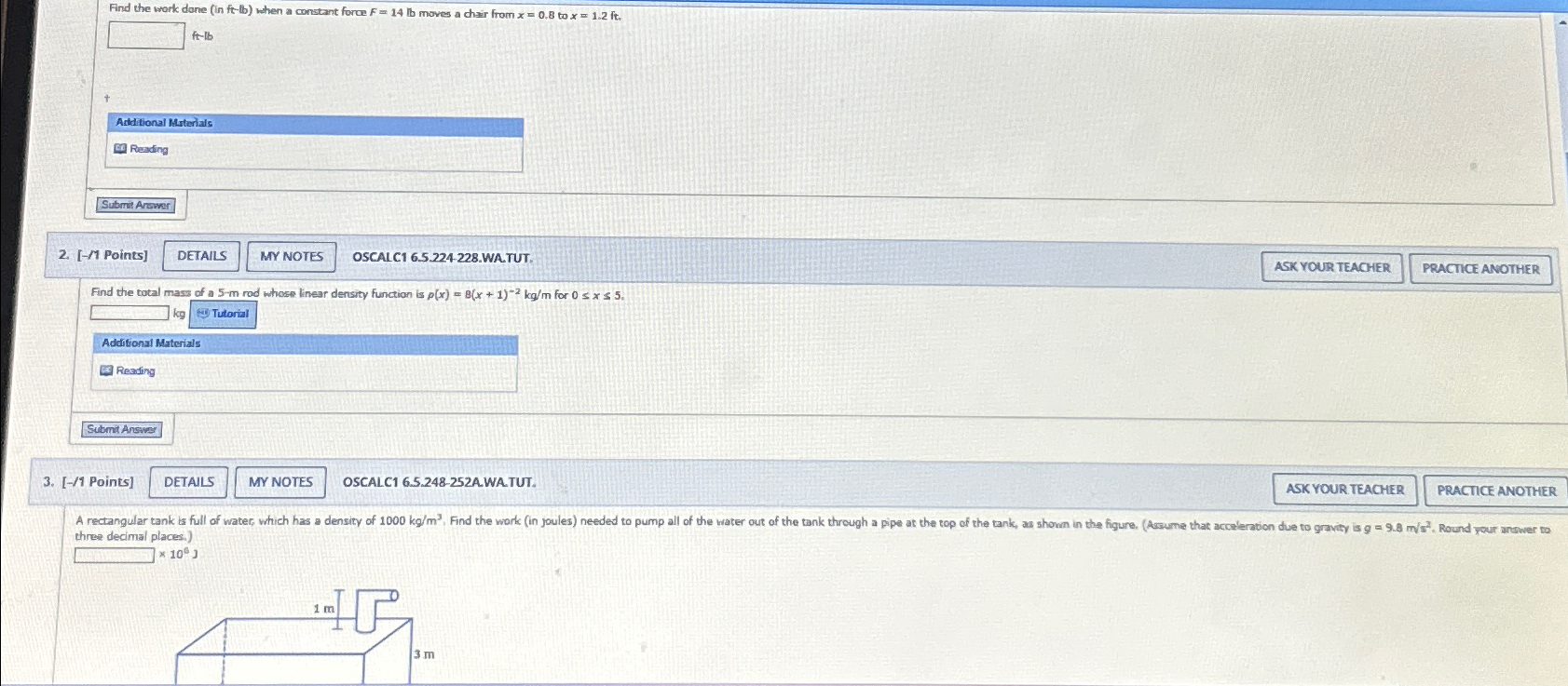 Find the work done (in ft-lb) when a constant force F= 14