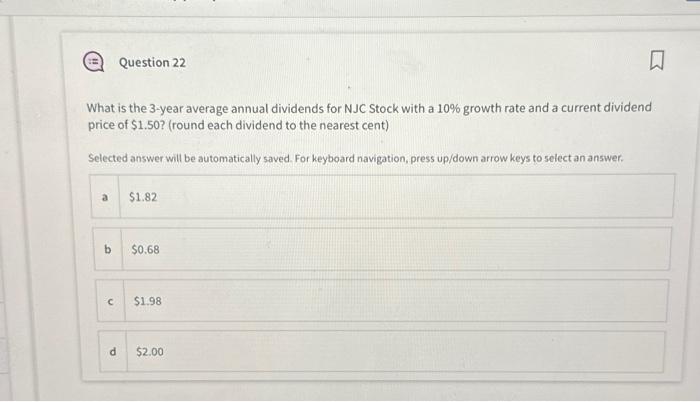 Question 22 What is the 3-year average annual dividends for NJC Stock