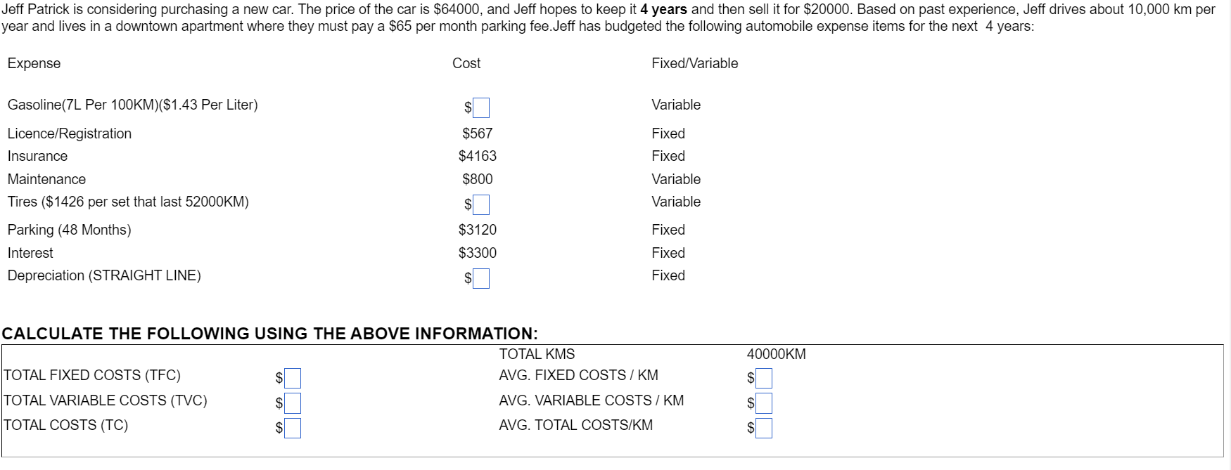 Jeff Patrick is considering purchasing a new car. The price of the