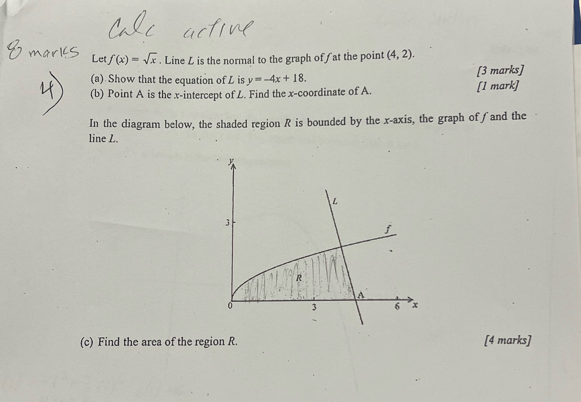 & marks cale active. Let f(x)=x. Line L is the normal to