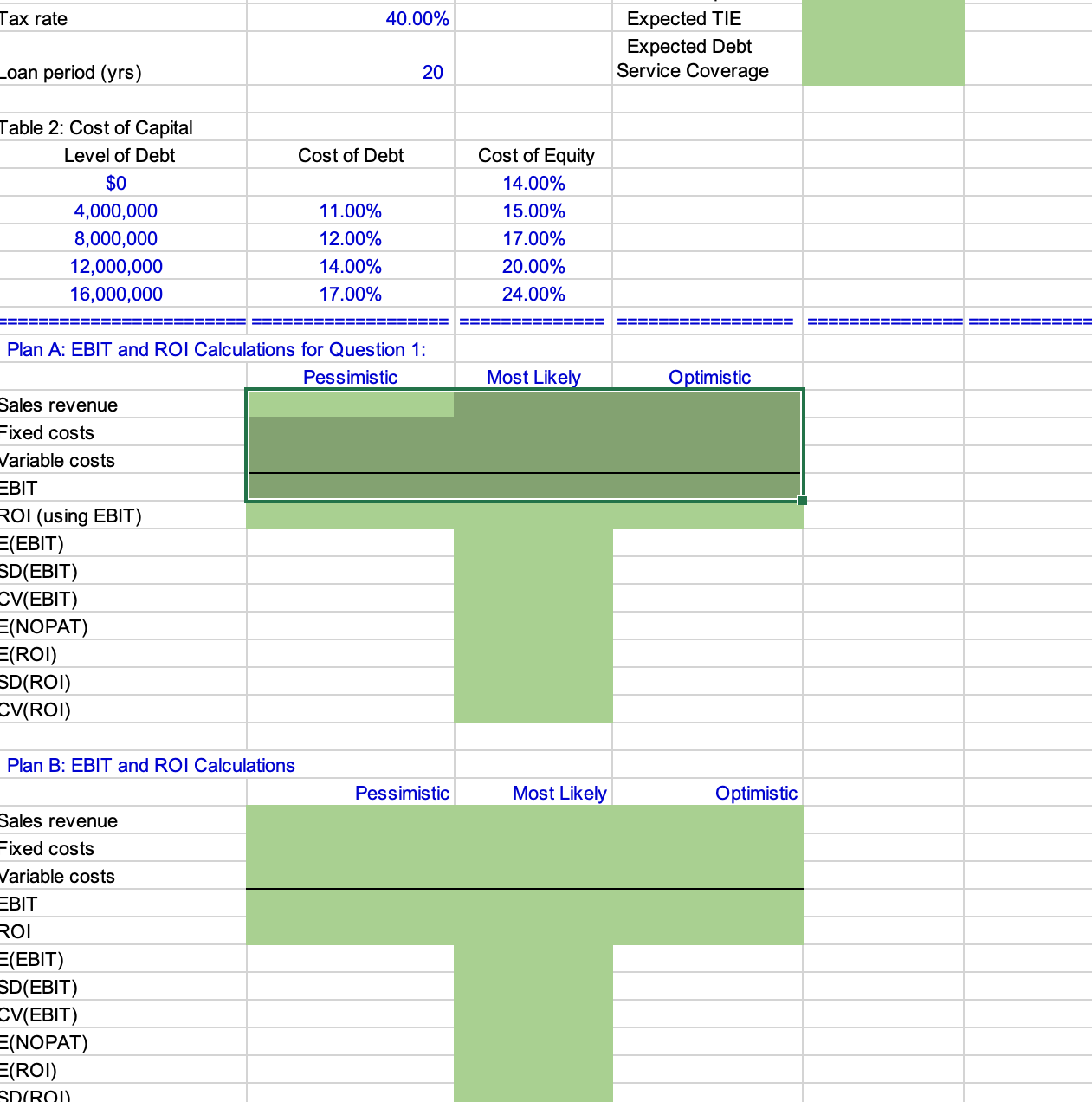 the effects of financial leverage. Students are to find that level of