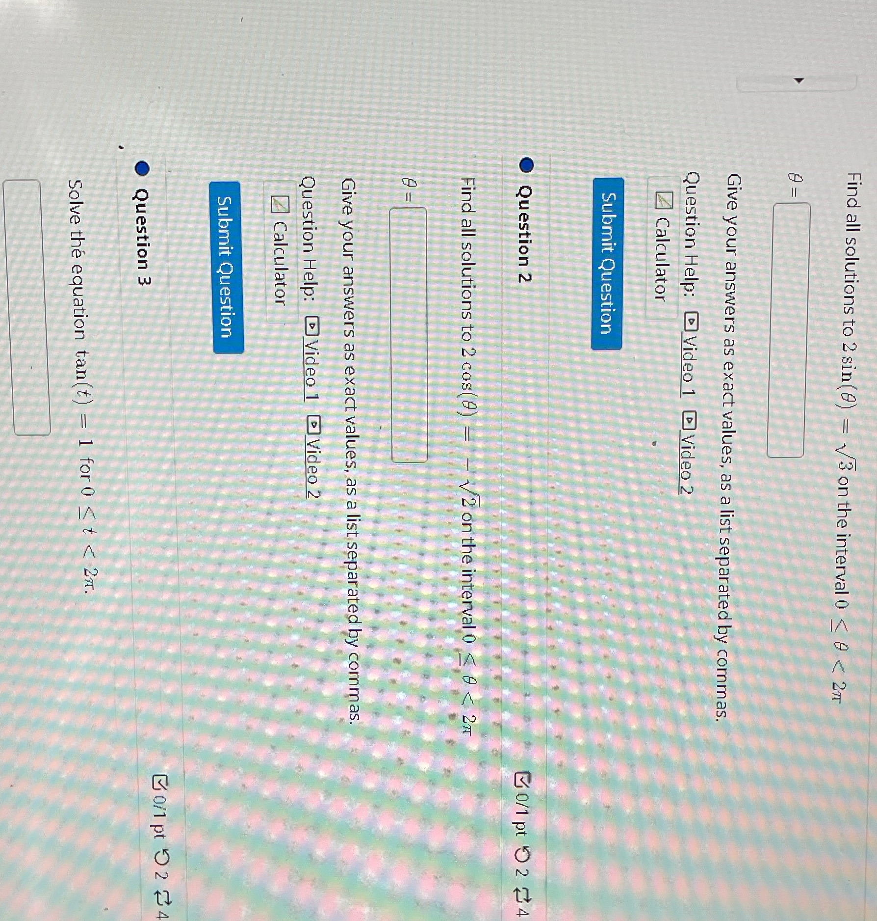 Find all solutions to 2 sin(9) = 3 on the interval 0