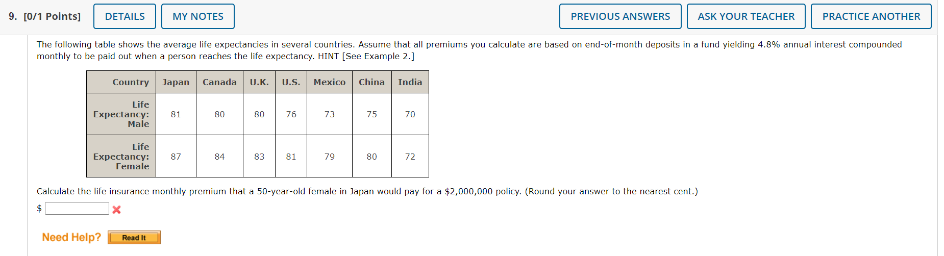9. [0/1 Points] DETAILS MY NOTES PREVIOUS ANSWERS ASK YOUR TEACHER PRACTICE