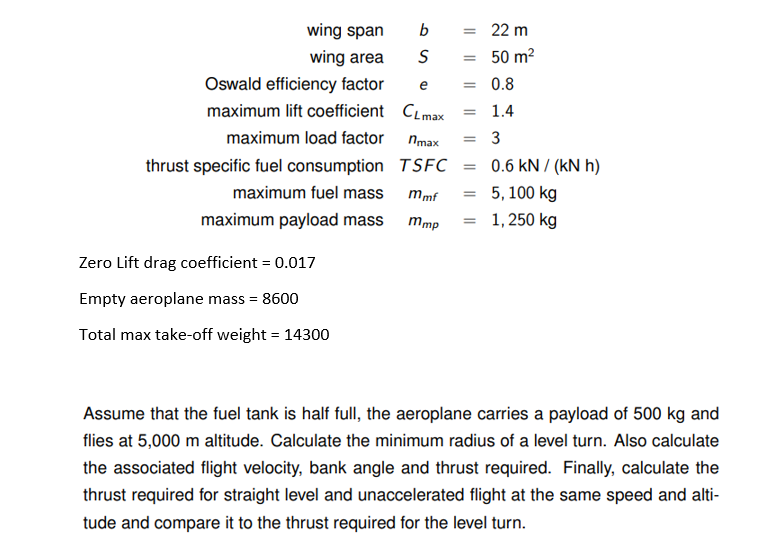 wing span b = 22 m wing area S = 50 m
