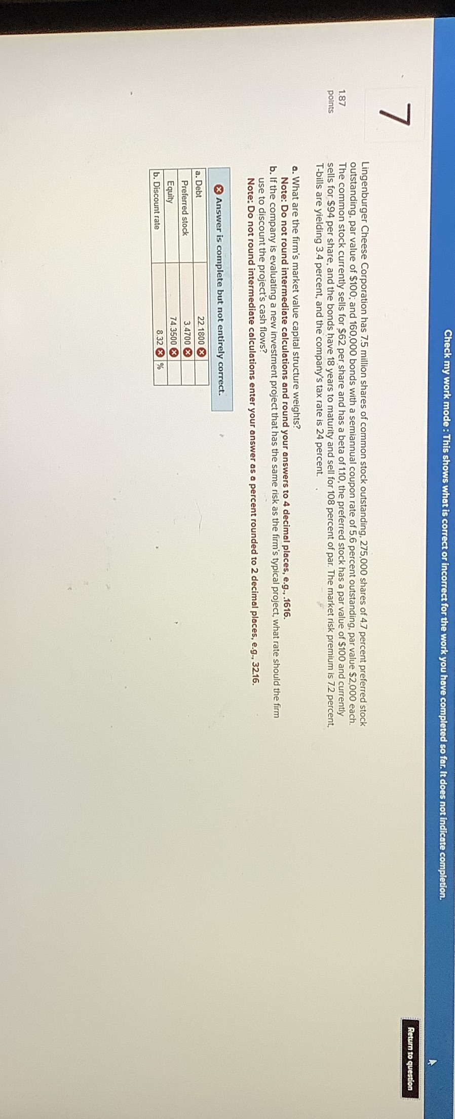Check my work mode: This shows what is correct or incorrect for