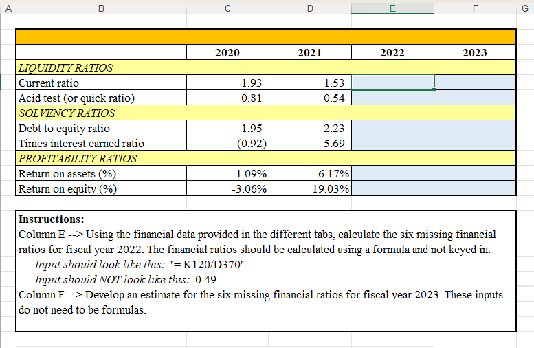 A B LIQUIDITY RATIOS Current ratio Acid test (or quick ratio) 2020